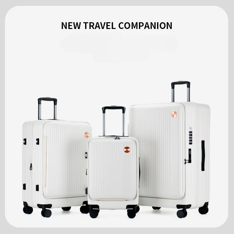 Large Capacity Fashion Trolley Luggage Bag Student Front Opening Travel Suitcase on Wheels Zipper Luggage Travel Bag