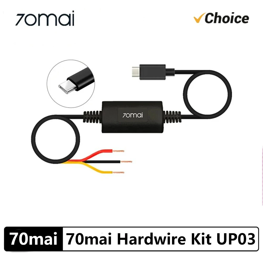 70mai Hardwire Kit UP03 24H Parking Surveillance Cable ONLY for Dash Cam M500/Omni X200/A810/A510 Type-C Cable Monitor Cable