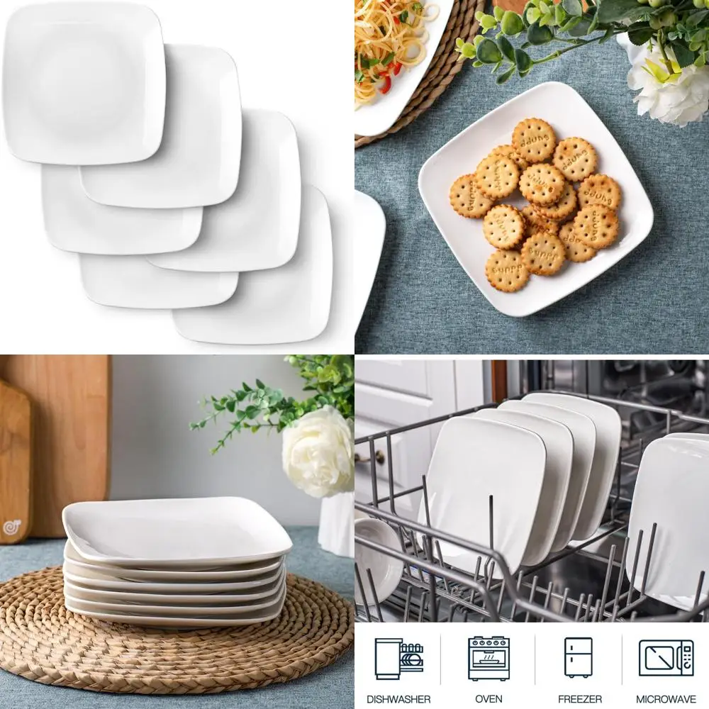 

appetizer plates - 6.5 in ceramic small plates for dessert -square serving plates - white kitchen dinnerware dishes set for sna