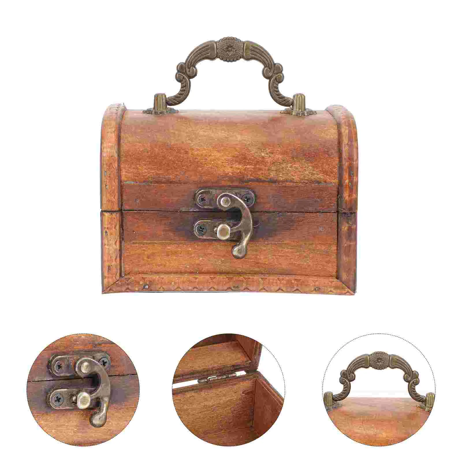 Treasure Chest Retro Vanity Jewelry Case Earrings Organizer Wooden Storage Vintage