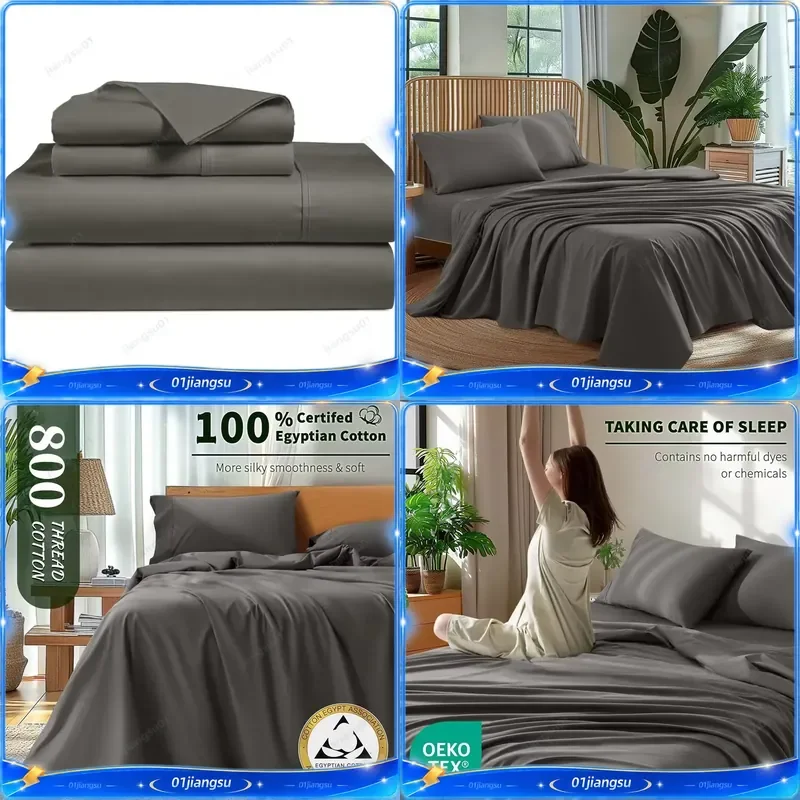 Organic Egyptian Cotton Sheets Set 800 Thread Count Sateen Weave Twin Full Queen King Size 4 6 Piece Bedding Sets All Season