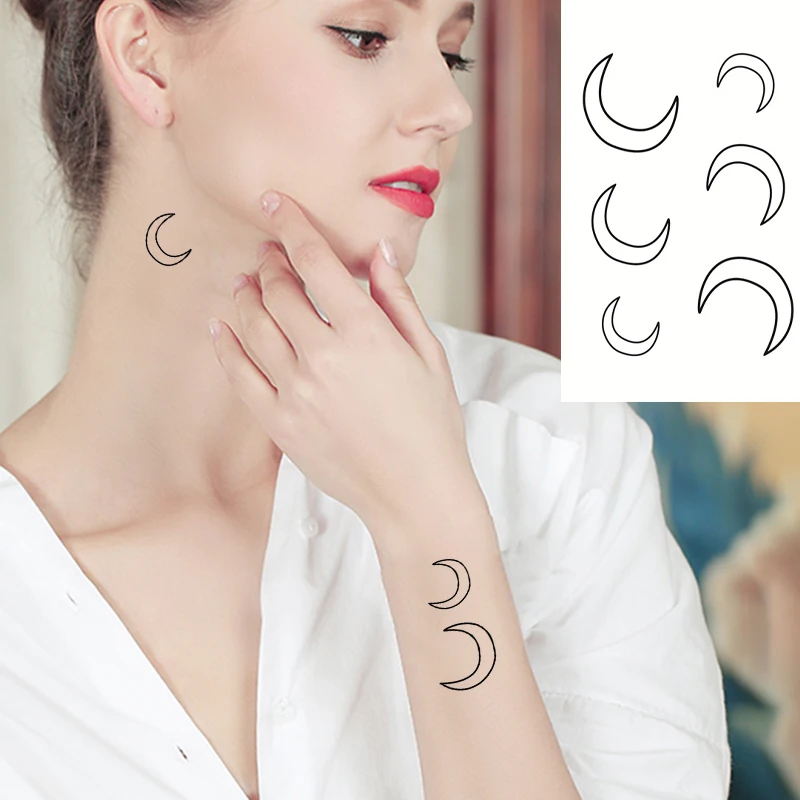 Waterproof Temporary Tattoo Sticker Cute Crescent Moon Cat Animal Body Art Fake Tatto Flash Tatoo Tatouage for Girl Women Men