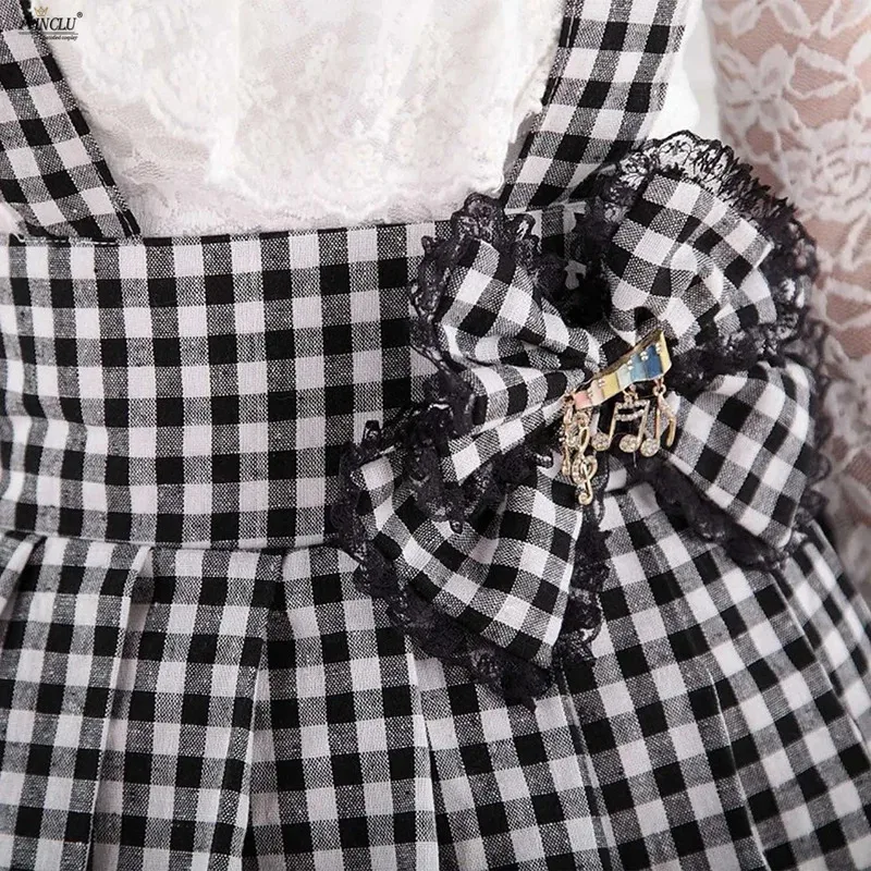 Ainclu إمرأة أبيض وأسود حزام منقوشة القطن الدانتيل لوليتا الحمالة الكرة ثوب حفلة عيد ميلاد التنانير XS-XXL if;3 #4