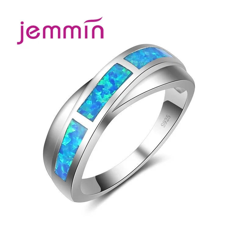 Hot Sale New Simple Ring Blue Created Fire Opal Rings for Women Trendy Engagement Wedding Band Jewelry Size 6 7 8 9