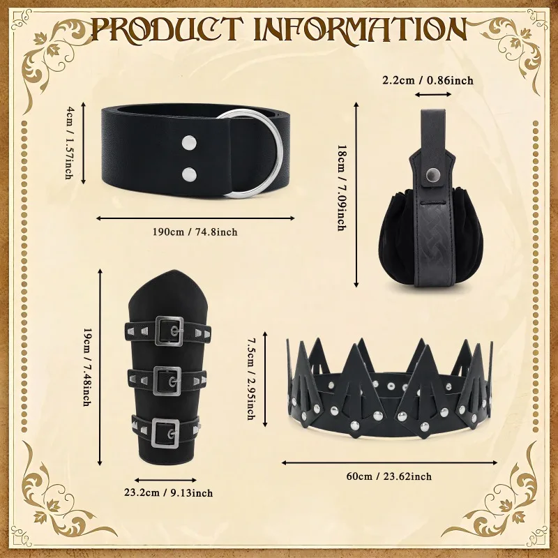 Crown Headpiece & Belt Set Halloween Cosplay Waist Bag Wristband for Party Lightweight & Breathable Perfect for Carnival Costume