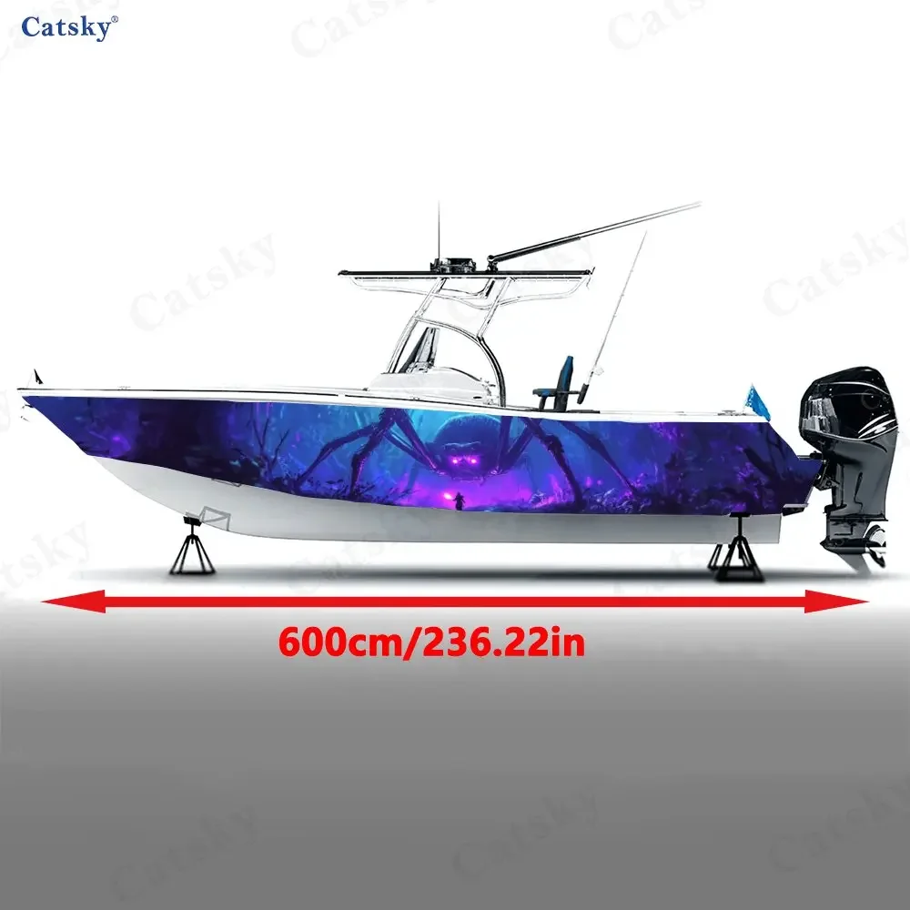 2Pcs Fantasy Giant Spider Boat Wrap, PVC Waterproof Durable Vinyl Wrap Decals for Fishing Boats, Durable and Stylish Design