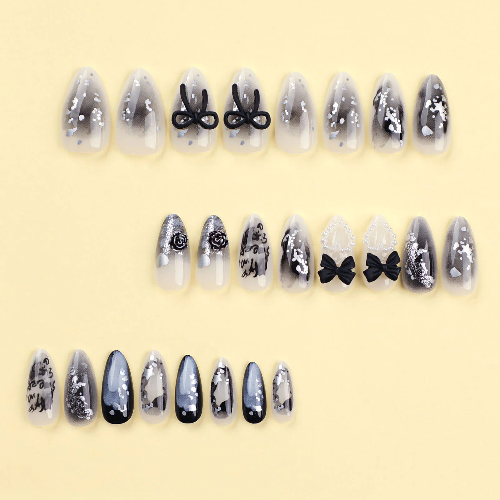 Almond False Nail for Women Transparent and Black Elegant Artificial Nail for Beginners Nail Decoration Practice