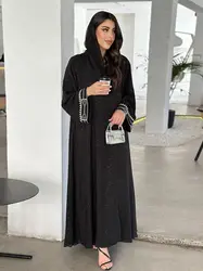 Fashion Embroidery Muslim Dress Robe Syari Female Full Length Opened Lapel Abaya Muslim Dress Worship Service Abaya wy2020