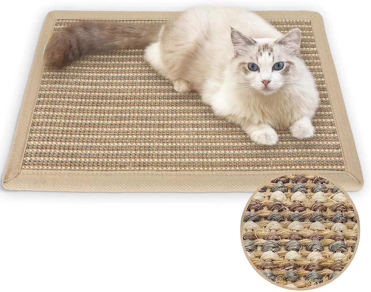 

Cat Scratching Mat, 23.6x15.7 Inch Thick Cream Sisal Pad, Protects Carpets & Sofas from Cats