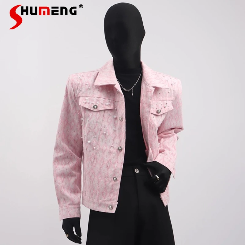 

Fashion High-End Denim Jackets Men 2025 Autumn New Loose Comfort Trend Jacket Male Handsome Long Sleeve Lapel Simple Denim Coats