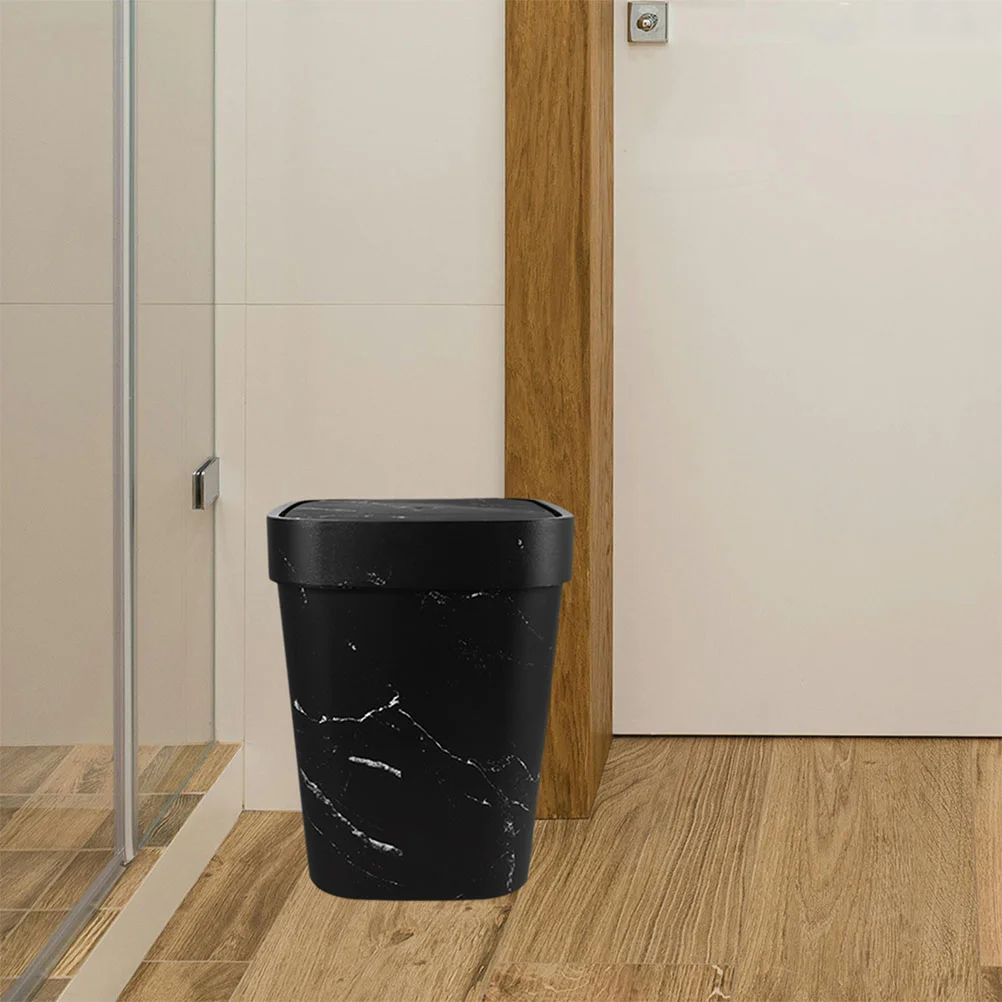 Marbled Trash Can Litterbox Office Garbage Container Bin Recycle Waste Storage Toilet Plastic Compost Indoor Bathroom