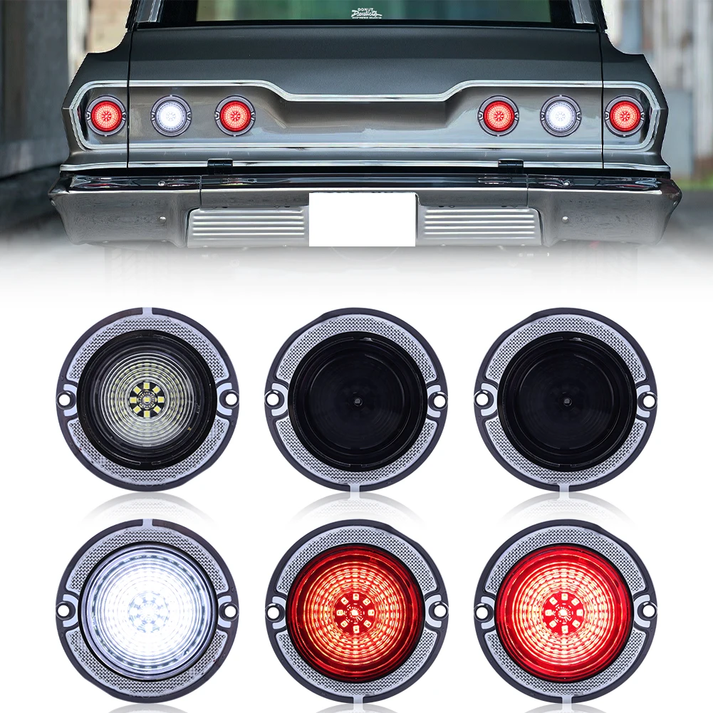 6Pcs Rear Bumper White LED Backup Light Reverse Light & Red LED Tail Light Brake Light Lamps DRL Light For 1963 Chevrolet Impala