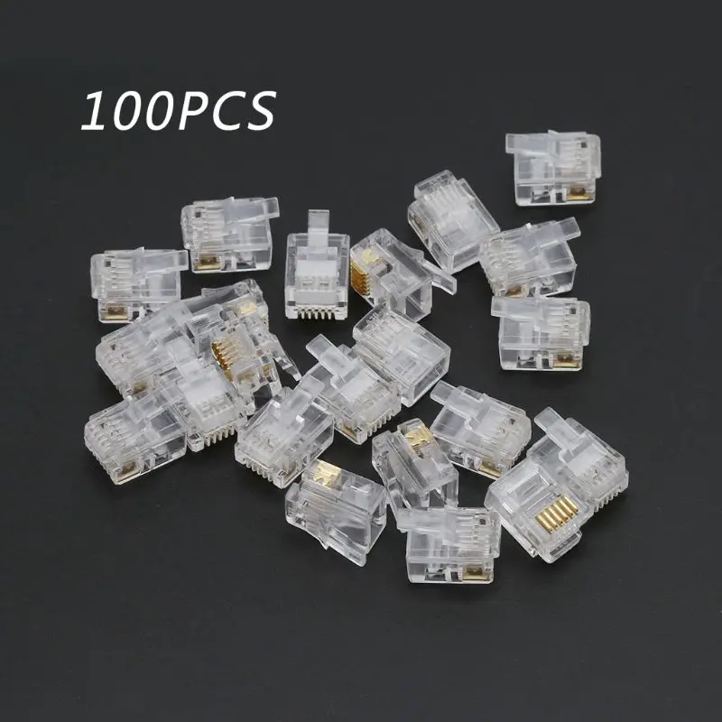 

100pcs RJ12 6P6C Modular Cable for Head Telephone Connectors Crystal Plugs