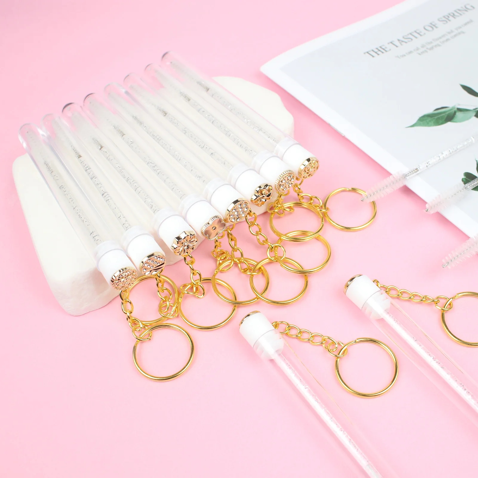 10 قطعة عصي الماسكارا أنبوب قابلة لإعادة الاستخدام لاش Spoolies رمش فرشاة أنابيب مع المفاتيح Spoolies الذهبي المعادن لاش تمديد فرش #6