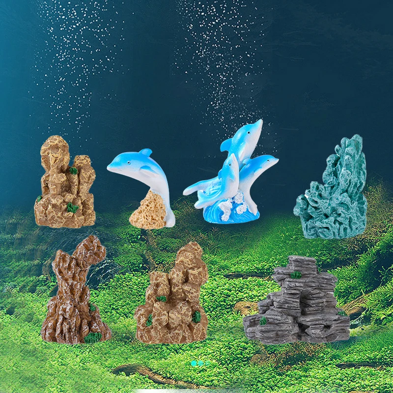 Simulation Fish Tank Rockery Dolphins Resin Craft Decorations For Aquarium Accessories Desktop Micro Iandscape Decoration