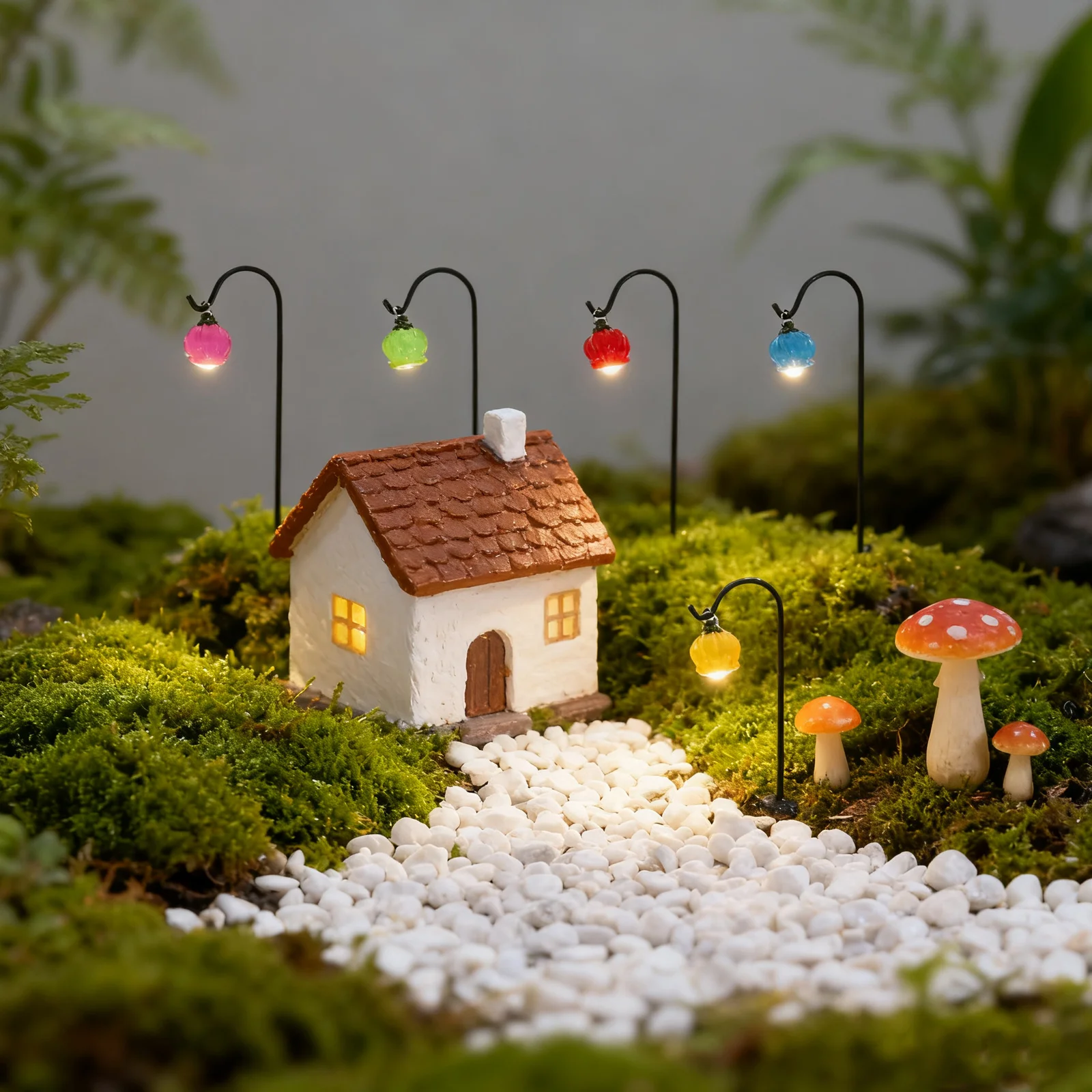 

7Pcs Glow in Dark Mini Flower Pick Set - Luminous Lantern Flower Decor for Fairy Garden, Terrarium, Mini Landscape,