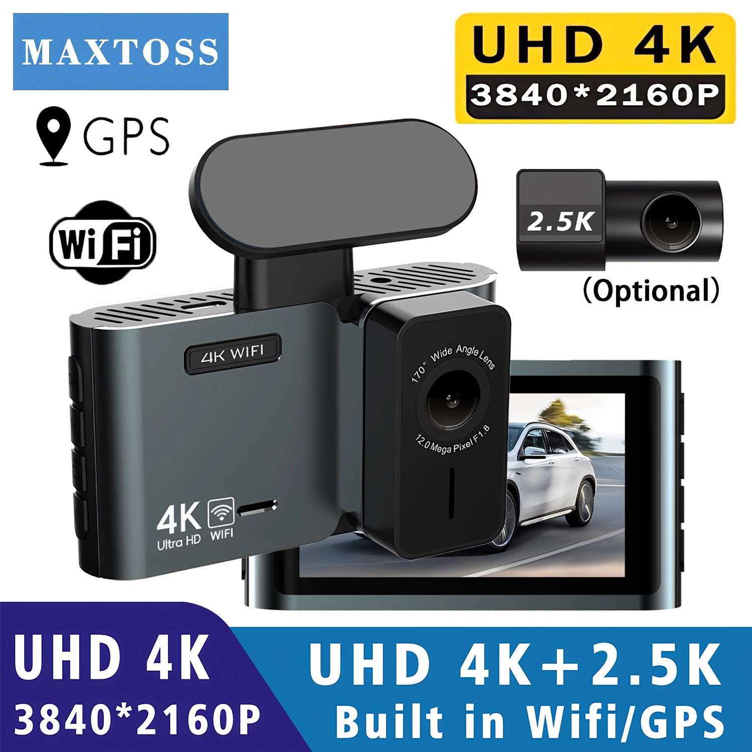 4K Dashcam Built-in WiFi GPS Night Vision Support 2.5K Rearview Camera Dual Lens 24H Parking Car Video Recorder Black Box