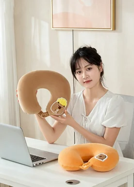 Capybara 2 in 1 Transformable Foam Particle Filling Cute  neck Pillow for Airplane Office Nap