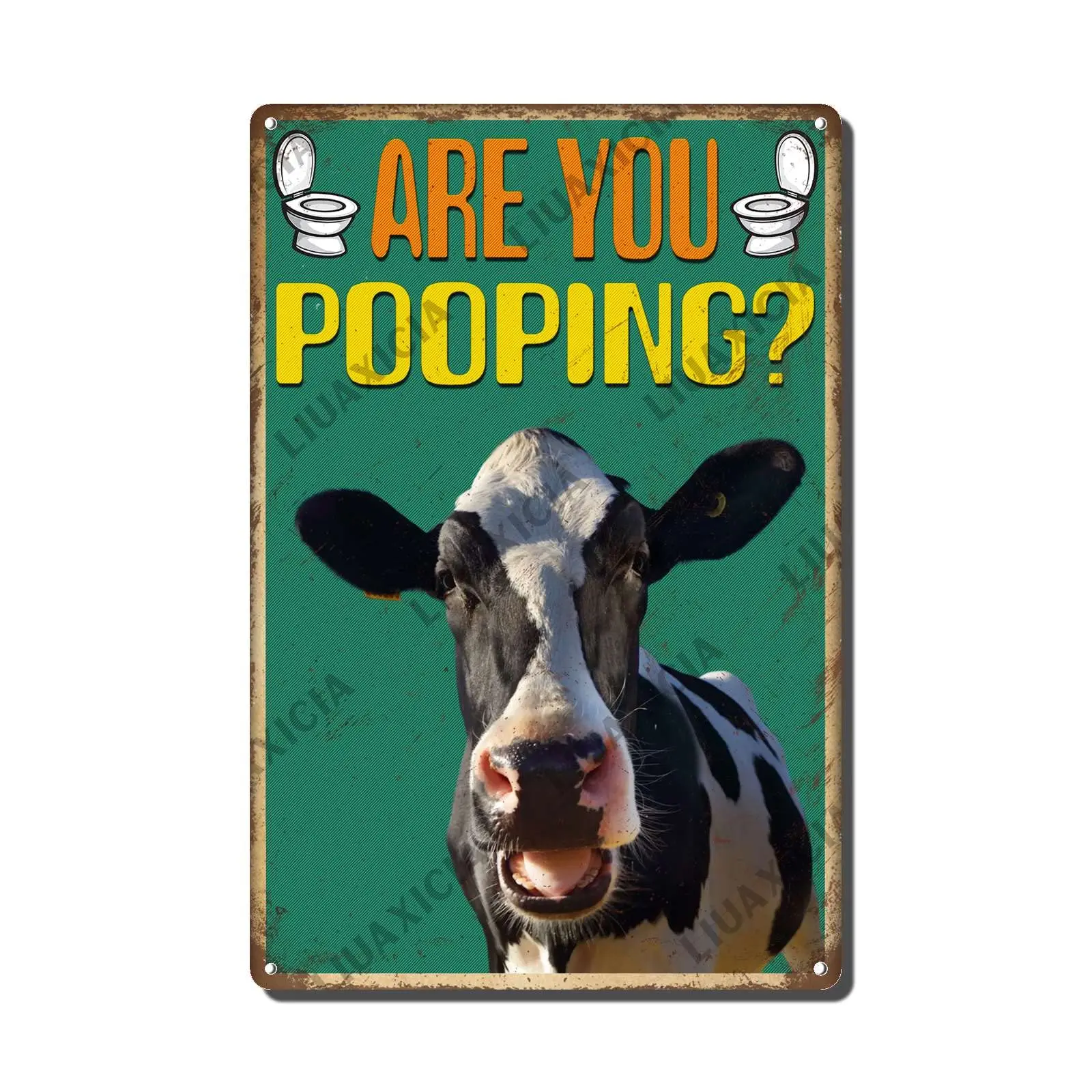  Rustic Metal Decor Vintage Funny Bathroom Wall Decor are You Pooping Funny Cow Bathroom Metal Sign Coffee Shop Metal Painting W