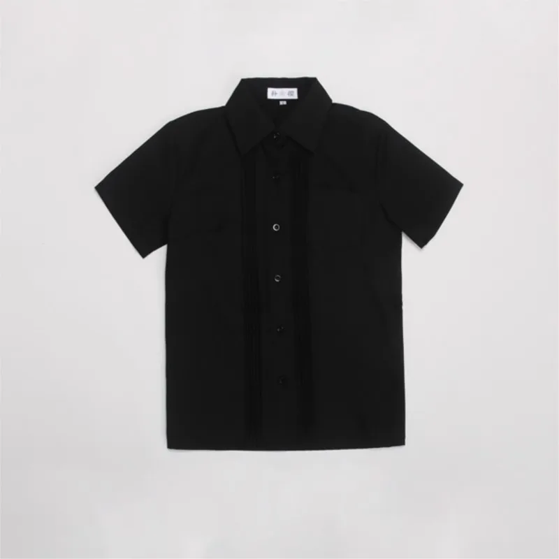 Camisa JK plissada feminina de manga curta e comprida, blusa básica de órgãos, uniforme preto e branco estilo universitário, blusa casual sólida