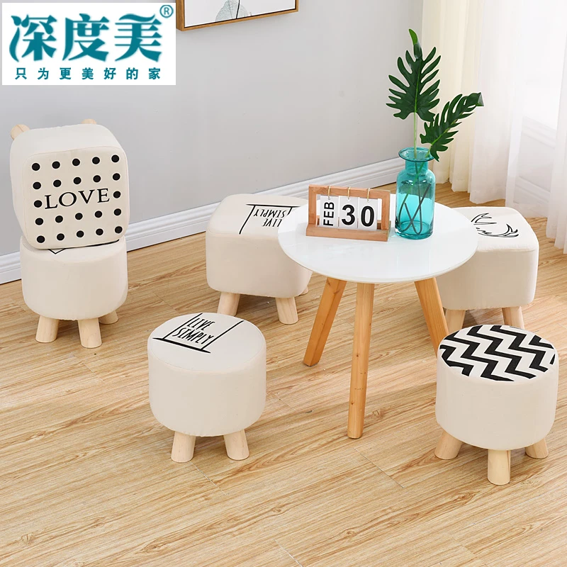 Solid Wood Shoe Changing Stool Household Shoe-Wearing Bench Cloth Artistic Stool Sofa Stool Coffee Table Nordic Living Room