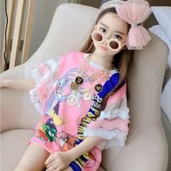 teenager Girls dress summer 4 6 8 10 12 14 years Princess dresses graffiti lace sleeve children's kids dress clothes