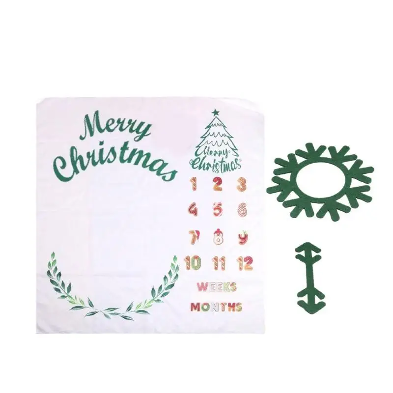 

U13F Newborns Blanket Monthly First Year Growth Background Baby Girls Boy Christmas Theme Commemorative Present