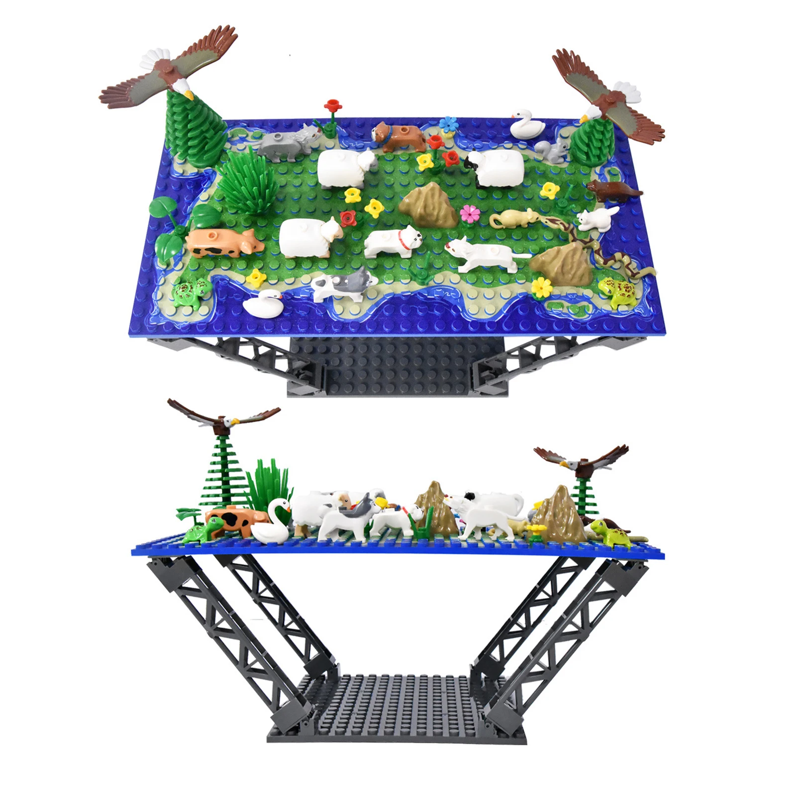 MOC – blocs de construction de modèle créatif Animal Island Paradise, Kits de petites briques, jouets éducatifs de bricolage, ensemble bleu foncé, cadeaux pour enfants