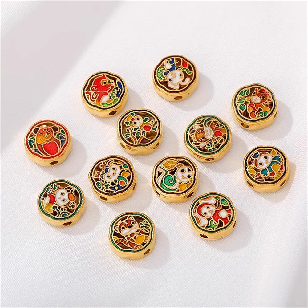 

Gold Placer Zodiac Tiger Beads Scattered Beads Diy Handstring Bracelet Necklace Festival Accessories Red Rope Weaving Materials