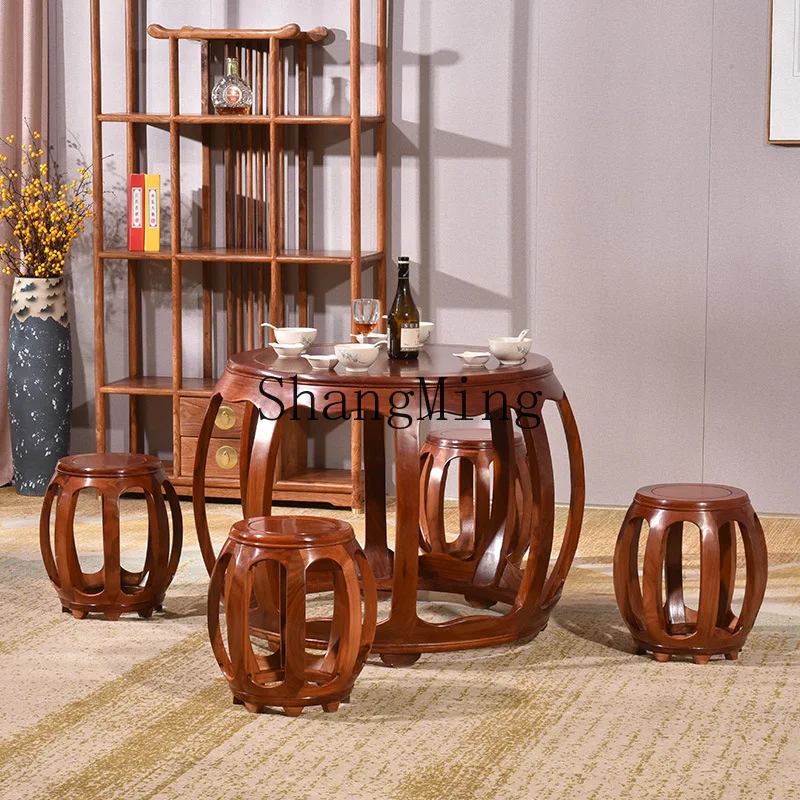 

CL mahogany furniture hedgehog red sandalwood new Chinese solid wood round tea table casual rosewood round drum table