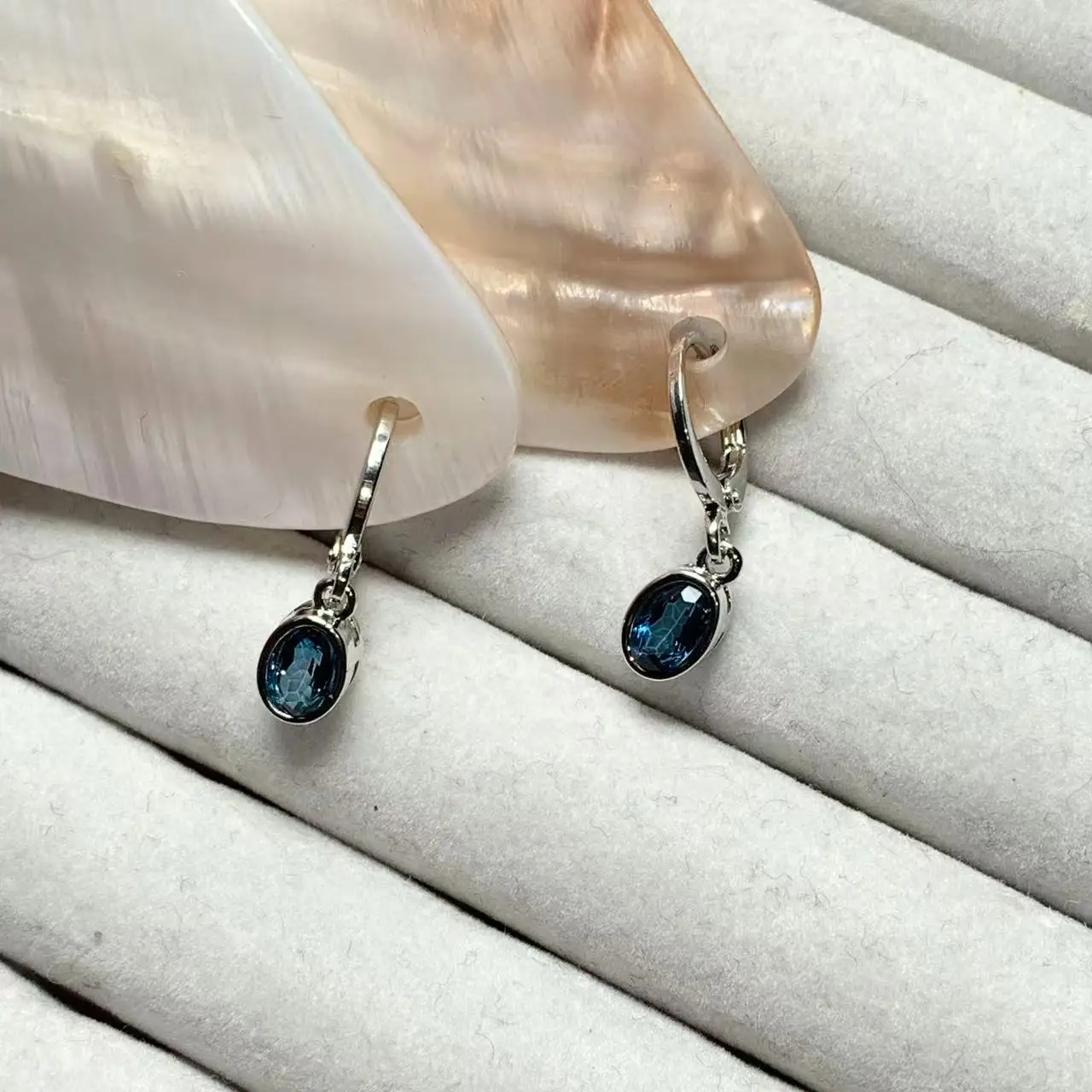 HEYYA STONE Vintage Natural Blue Topaz Hoop Earrings Simple Classic Round Circle Gemstone Jewelry Handmade 14K GOLD exclusive