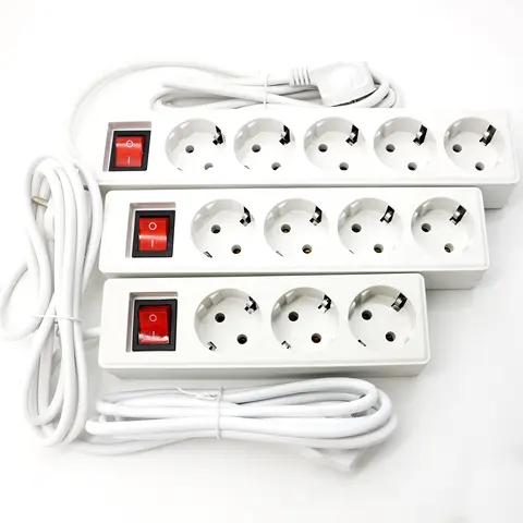 2/3/4 Multiple Sockets EU Plug with ON/OFF Switch 2M Extension Cord European Standard Adapter Expansion Socket Power Converter
