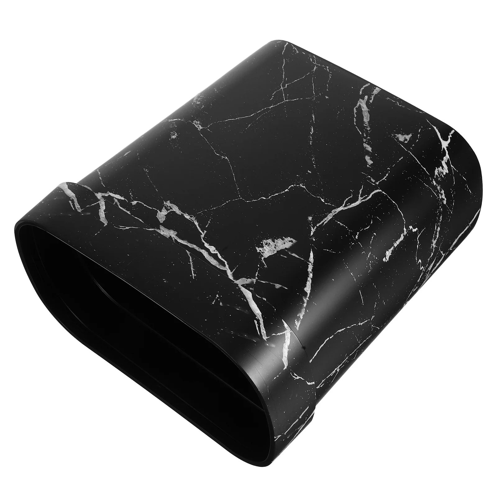 Marble Design Trash Can Oval Plastic Wastebasket Narrow Open Top Rubbish Container for Bathroom Kitchen Bedroom