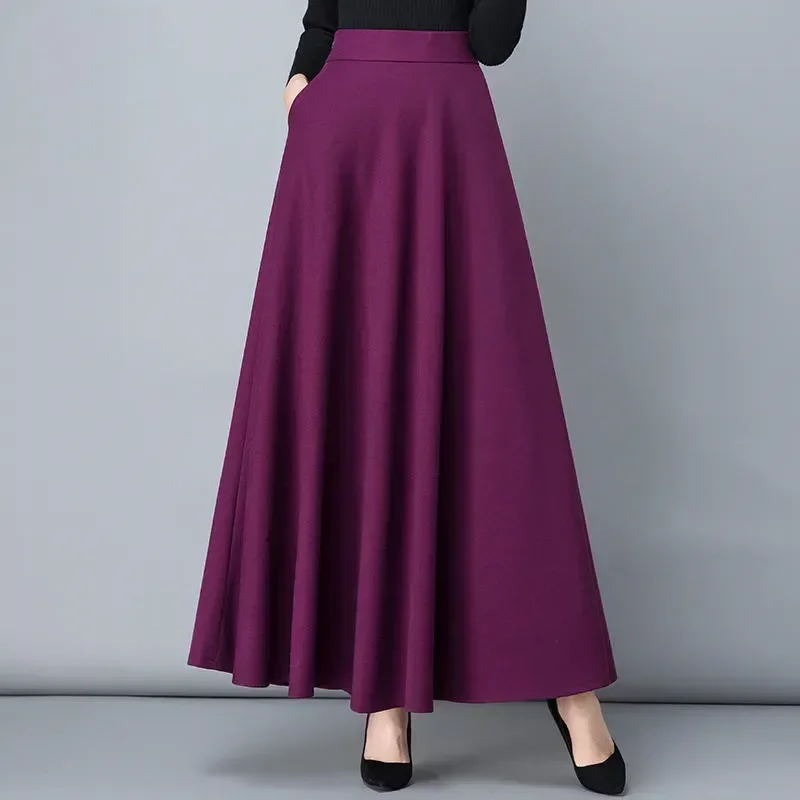 Faldas largas plisadas de cintura alta para mujer, Faldas elegantes de color negro, ropa de calle, Q5039, Otoño e Invierno