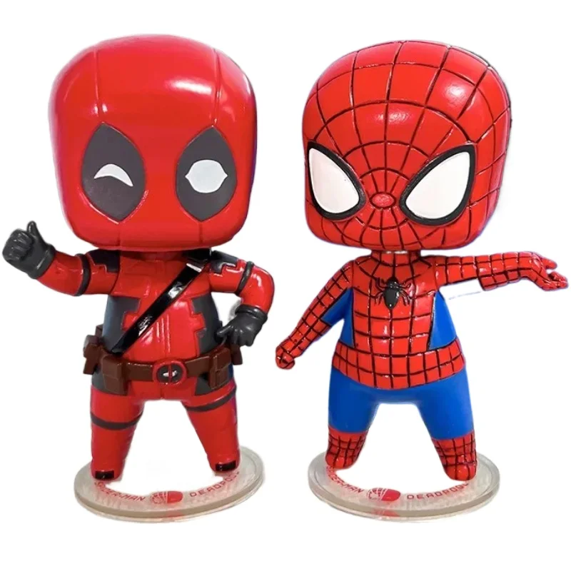 

Movie Peripherals Cute Q-version Spider Man Deadpool Action Figure Desktop Decoration Car Ornament Birthday Gift