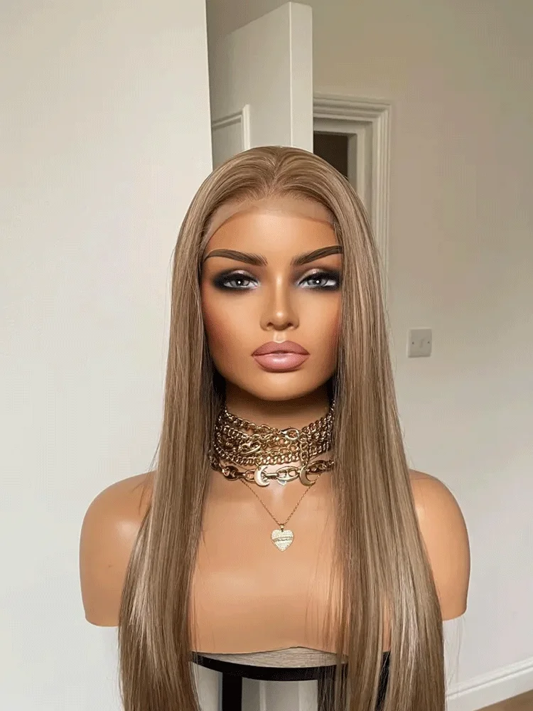 Synthetic Wig Dark Blonde Lace Wig With 13x4 Soft Lace Long Straight Hair Wig With Free Part Use Pre plucked Realistic