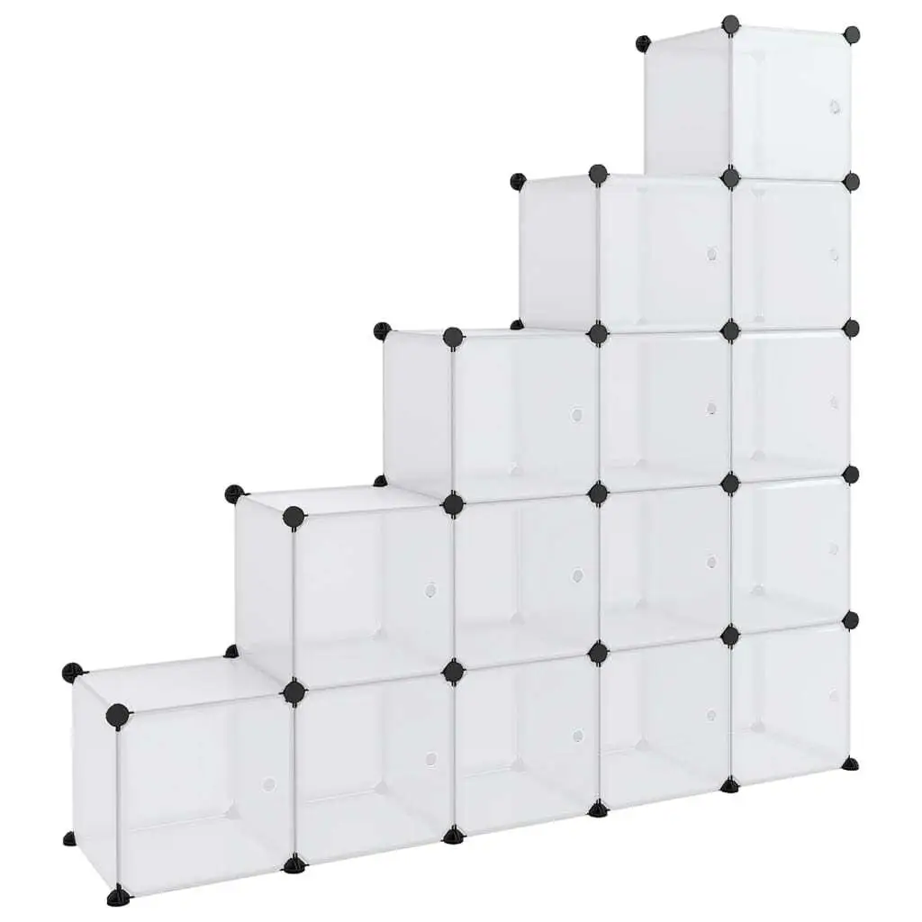 15-Cube Storage Organizer with Doors - Clear PP Plastic Shelving Unit for Home & Office