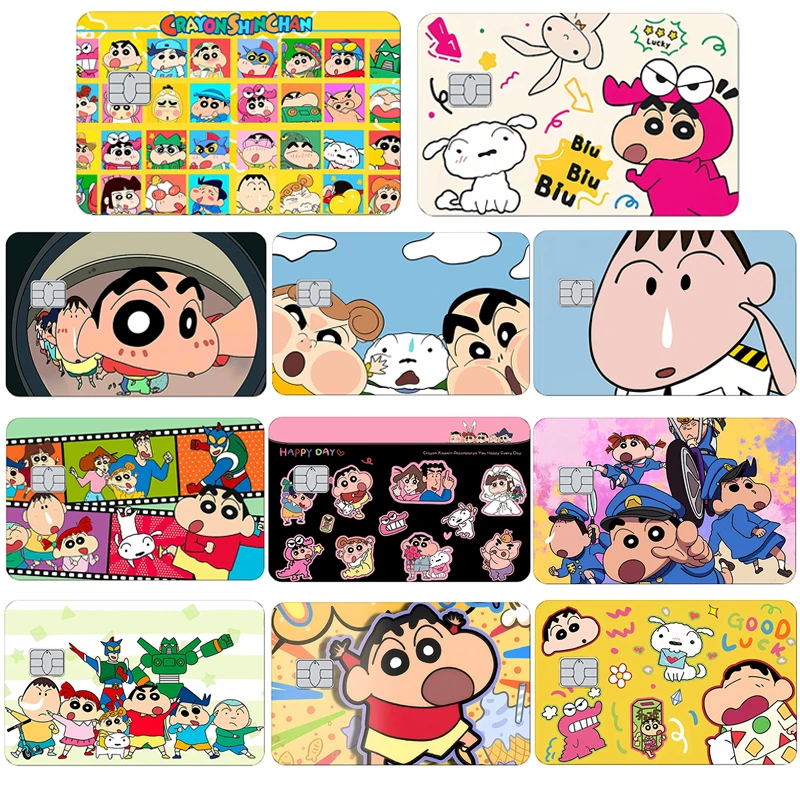 Anime Crayon Shin-Chan Poker Sticker Film Tape Skin for Credit Card Debit Card Cartoon Waterproof Stickers Small Chip 