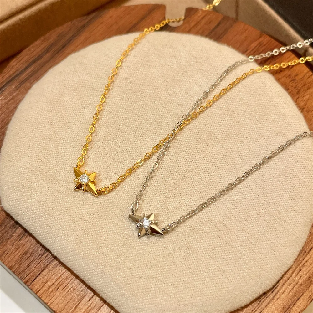 

Корейские женские ювелирные изделия из чистого серебра S925, кулон с четырехконечной звездой, дизайн, золото 18 карат, изысканный стиль