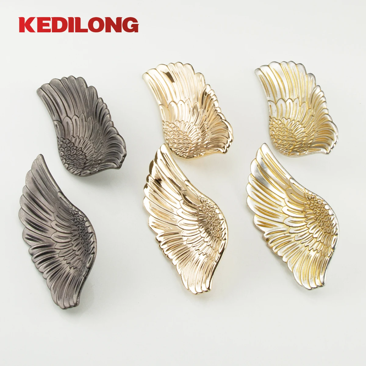 KEDLO Furniture Hardware Luxury Angel Wings Gold Handle Kitchen Cabinet Zinc Alloy Ancient Silver Handle Drawer Wardrobe Handle