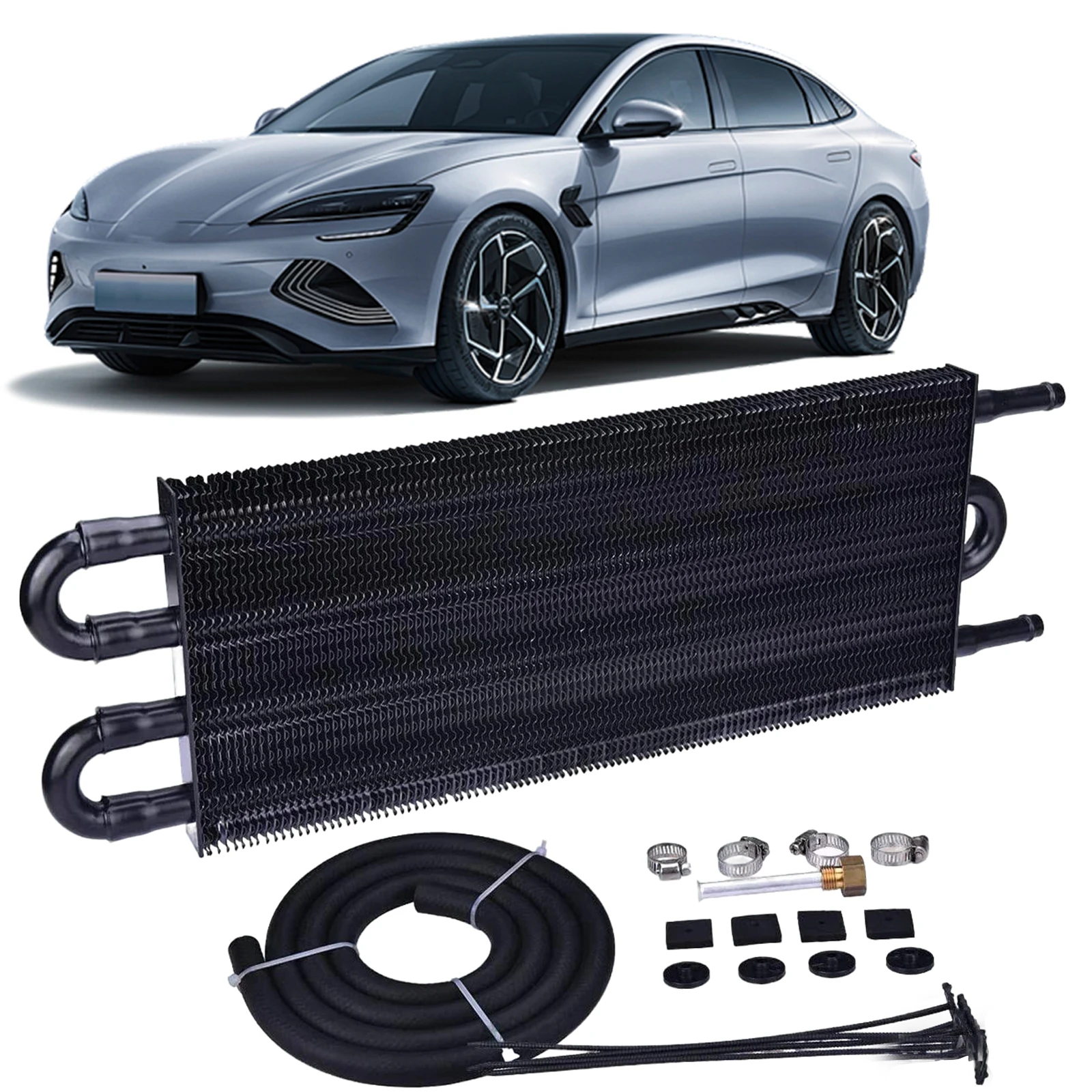 

4 Row Universal Transmission Oil Cooler Kit Aluminium Alloy Radiator with Tube and Hose Mounting Kit