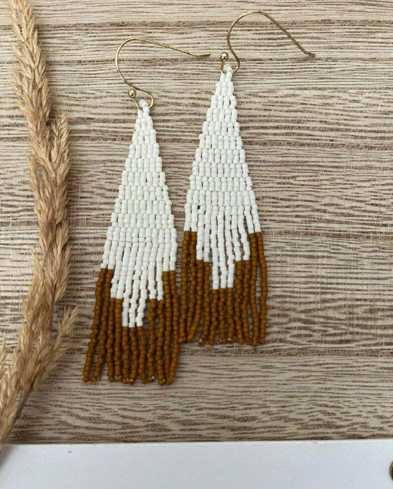 

Beaded earrings "Retro" Triangle Original Bohemia Geometry Trend Hand-woven Simple Alloy female Rice bead earrings