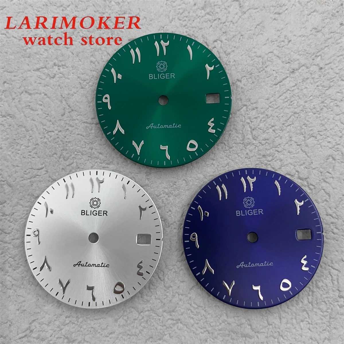 BLIGER 29 mm Arabic alphanumeric 3 point calendar window aseptic dial for NH35 NH36 movements