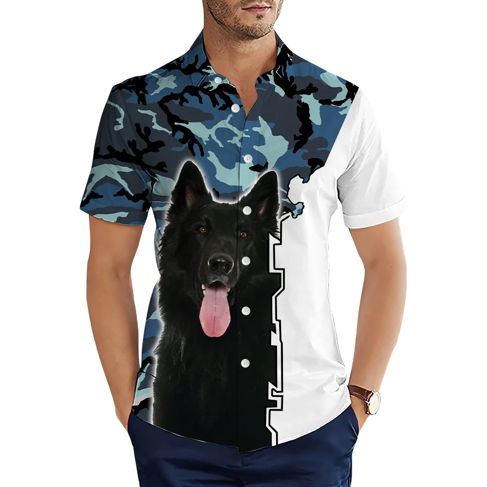 HX Fashion Men's Shirts Animals Love Cane Corso Starry Sky Printed Casual Shirt Summer Short Sleeve Shirts for Men Clothing