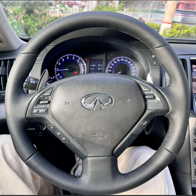 

Hand Stitched non-slip black Genuine Leather Car Steering Wheel Cover For Infiniti QX50 G25 G35 G37 EX25 EX35 EX37 Auto Parts