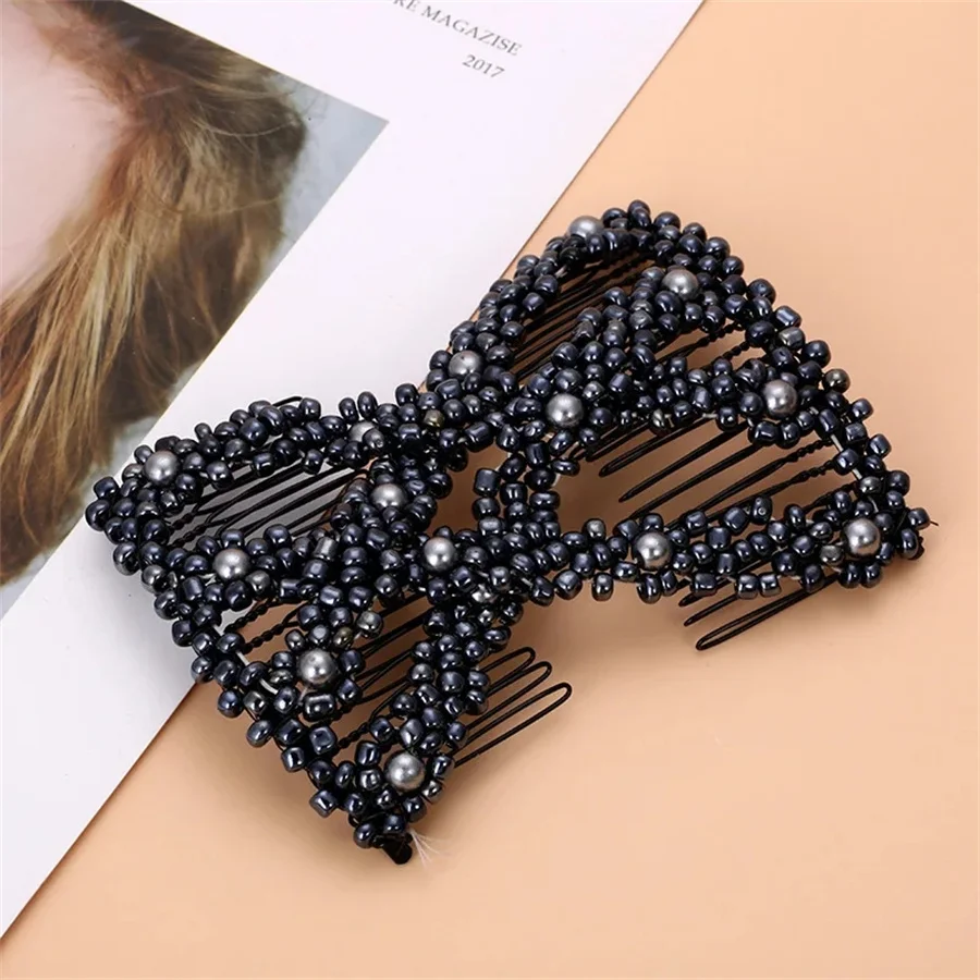 New Women comb Hair Accessories Pearl Beaded Elastic Hair Claw Hairpin Magic Comb Up-Do Hairstyle Bun Maker Tool Ponytail Hairdo