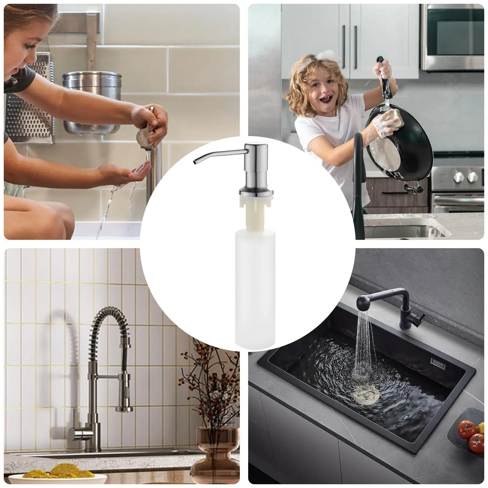 بالوعة موزع الصابون 304 حوض مطبخ ستنلس ستيل موزع الصابون إعادة الملء بالوعة المطبخ موزع الصابون منفذ رئيس موسع