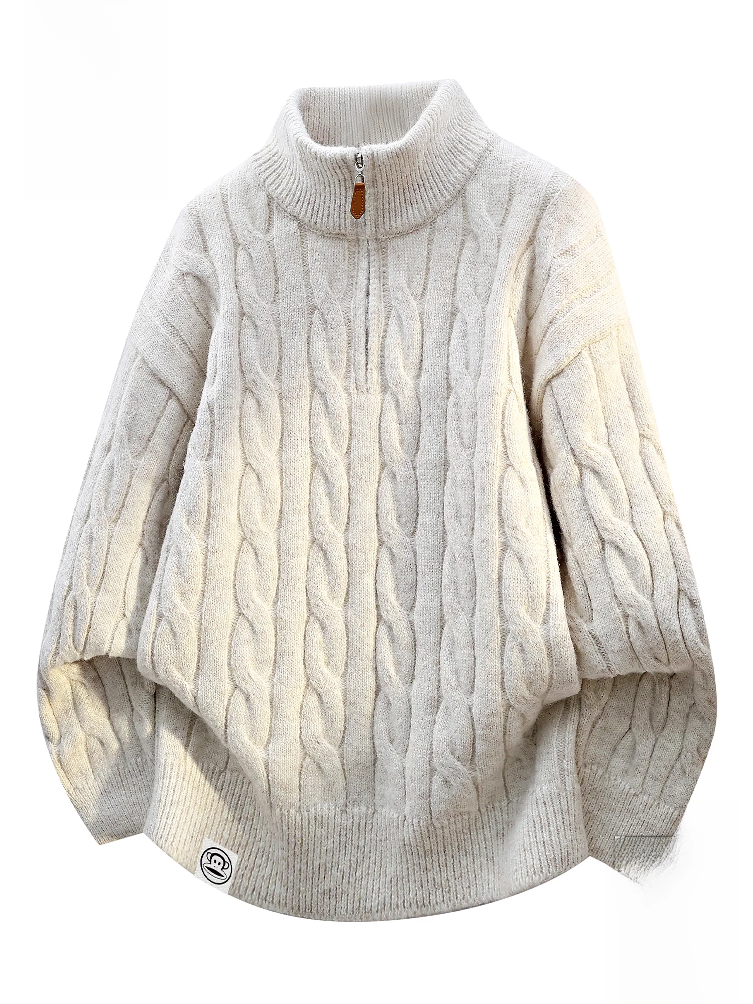 

PaulFrank Winter f Zipper Stand Collar Knitted Sweater Men's Casual Warmth Knitwear Durable Polyester Blend Long Sve