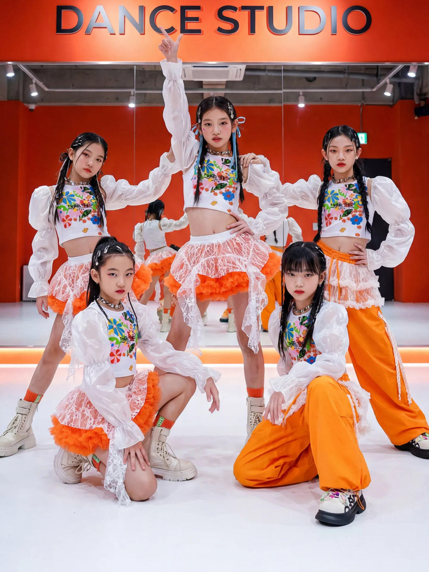 

Новинка 2026: Детский сетчатый топ и оранжевые брюки для уличной моды, танцевальных выступлений, бальных танцев, хип-хопа, рейв-вечеринок. Модель DQS22006