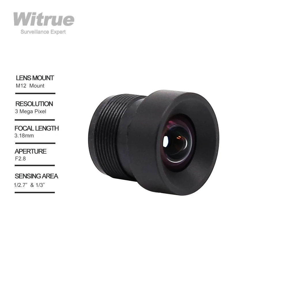 Witrue Lage Vervorming Camera Lens 3 Megapixel 3.18Mm M12 Mount 1/3 "1/2.7" F2.8 Voor Gezichtsherkenning Beveiligingscamera 'S